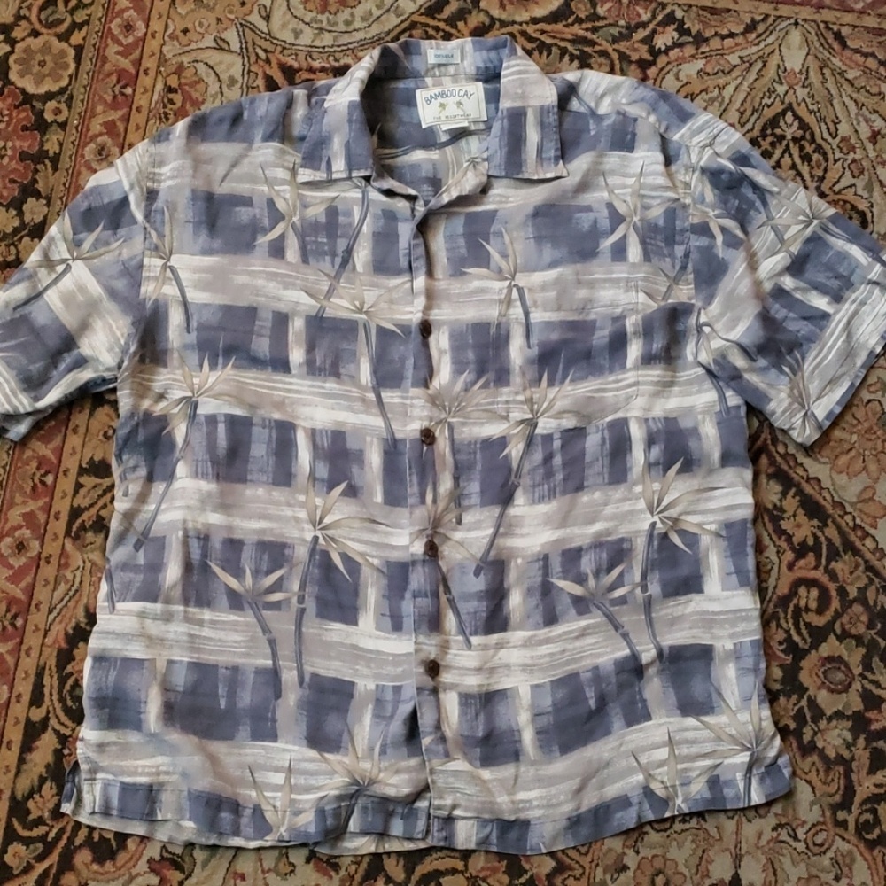 Bamboo Cay Silk Bamboo Print Camp Shirt Size Large